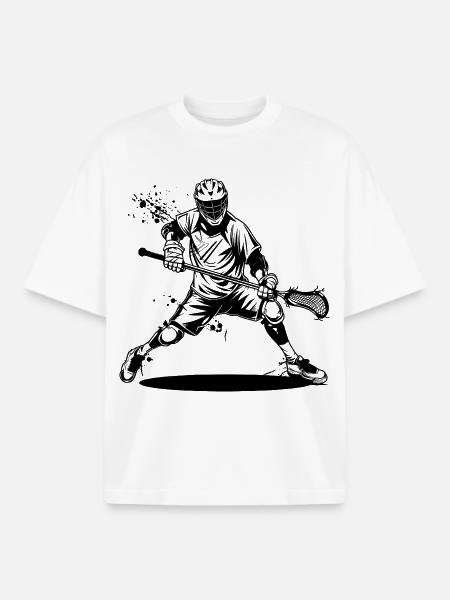 Lacrosse Player Drawing - Boxy Heavyweight Unisex Organic T-Shirt by Stanley/Stella - white