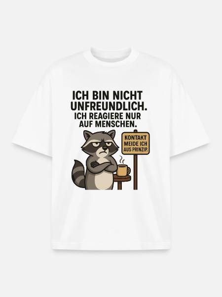 Raccoon saying: contact avoidance - Boxy Heavyweight Unisex Organic T-Shirt by Stanley/Stella - white