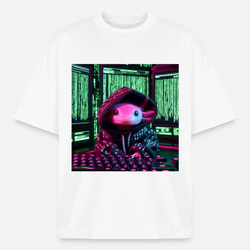 Cyber-Axolotl im digitalen Code-Look - Boxy Heavyweight Unisex Organic T-Shirt von Stanley/Stella - Weiß
