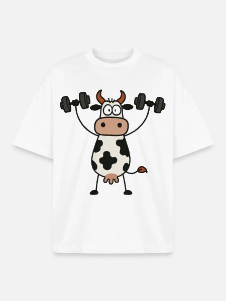 Sjove Ko Håndvægte Træning Fitness Bodybuilding - Stanley/Stella unisex boxy heavyweight T-shirt økologisk - hvid
