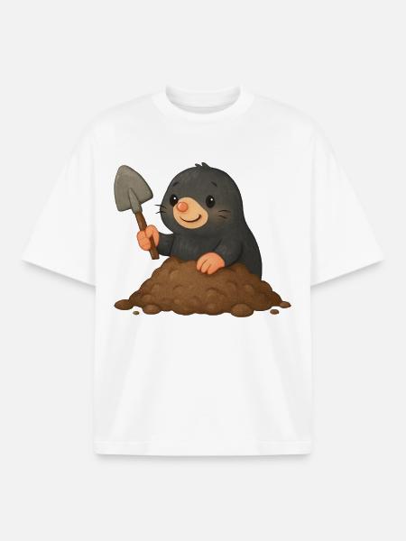 Cute mole with shovel - Boxy Heavyweight Unisex Organic T-Shirt by Stanley/Stella - white