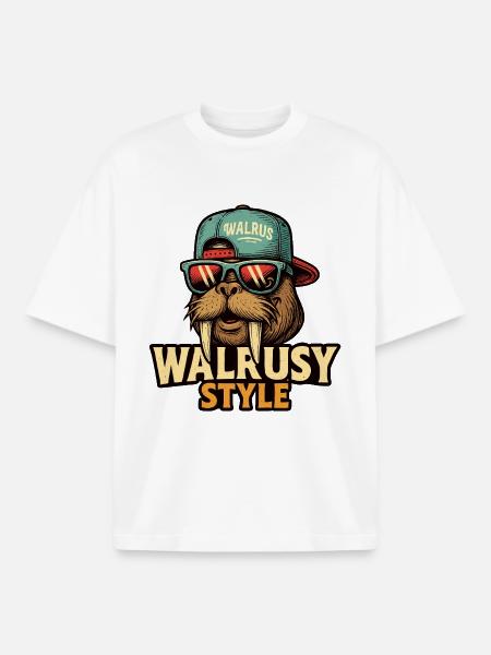 Walrusy Style: Walrus with sunglasses - Boxy Heavyweight Unisex Organic T-Shirt by Stanley/Stella - white