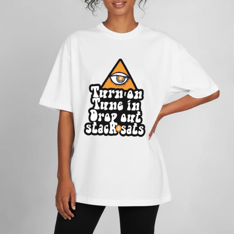 Bitcoin - Turn On Tune In Drop Out Stack Sats Boxy Heavyweight Unisex Organic T-Shirt von Stanley/Stella
