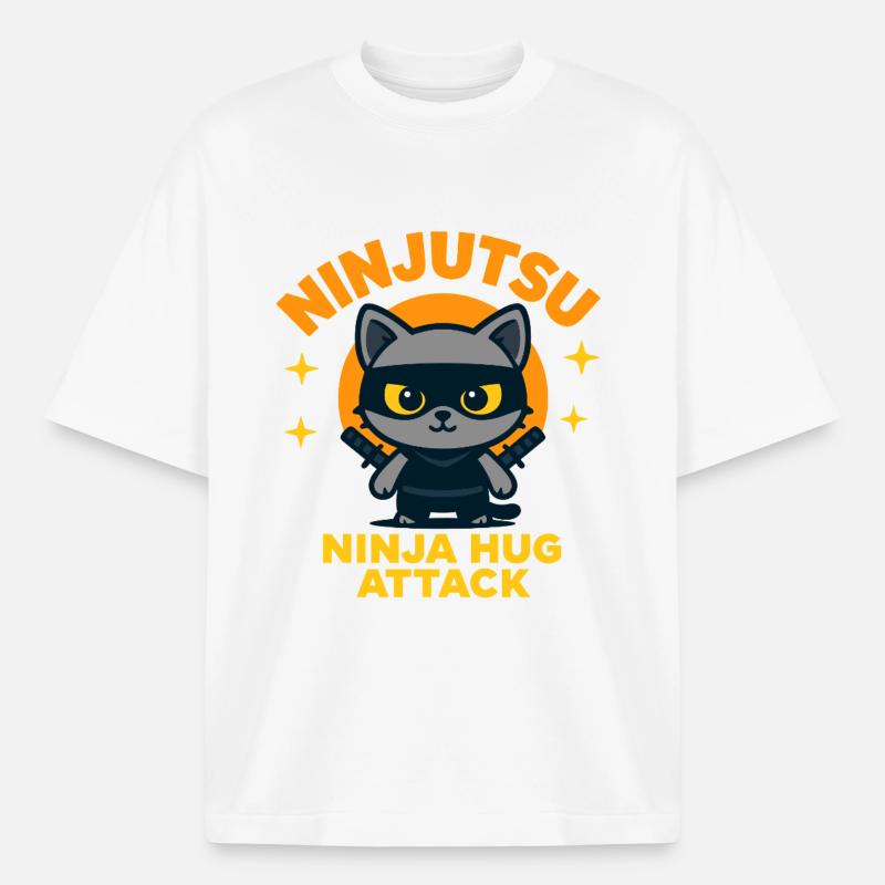Ninja Katzen Attacke - Boxy Heavyweight Unisex Organic T-Shirt von Stanley/Stella - Weiß