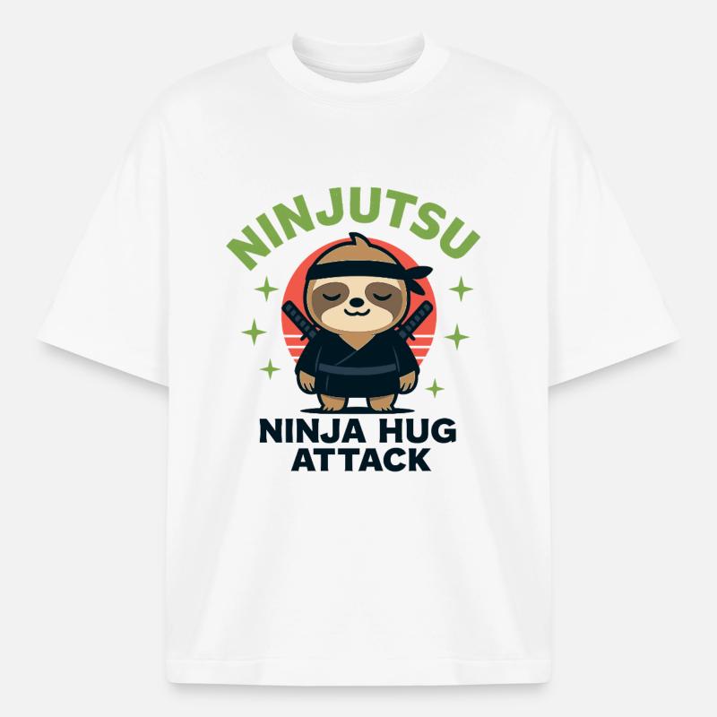 Ninja Cuddle Sloth HugAttack - Heavyweight Boxy Unisex T-Shirt by Stanley/Stella - white