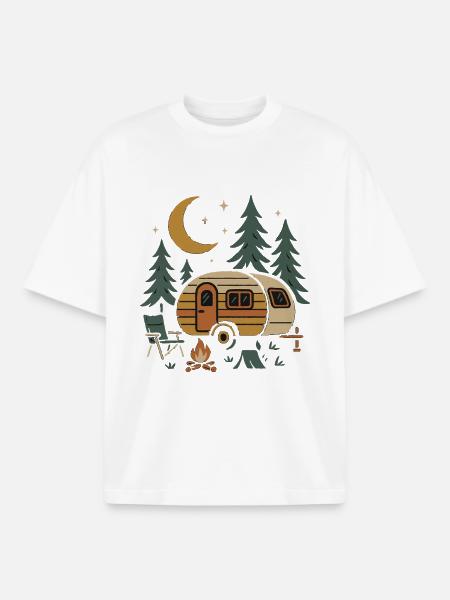 Nighttime Camping Scene Design - Boxy Heavyweight Unisex Organic T-Shirt by Stanley/Stella - white