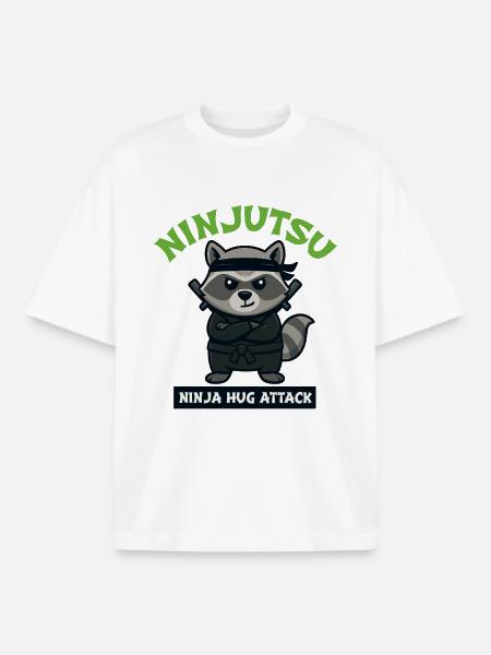 Raccoon Ninja Hug Attack - Boxy Heavyweight Unisex Organic T-Shirt by Stanley/Stella - white