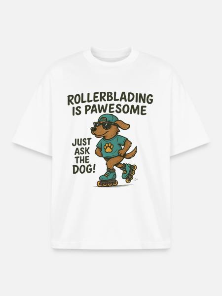 Rollerblading is pawesom dog - Boxy Heavyweight Unisex Organic T-Shirt by Stanley/Stella - white