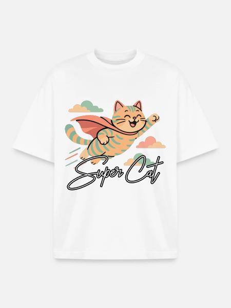 Super Katze Britisch Kurzhaar getigert Geschenk - Boxy Heavyweight Unisex Organic T-Shirt von Stanley/Stella - Weiß