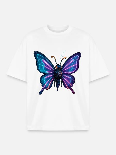 Neon Wings Metal Butterfly - Boxy Heavyweight Unisex Organic T-Shirt by Stanley/Stella - white