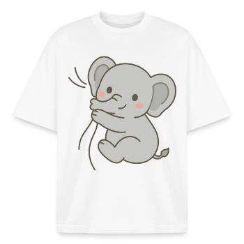 Snuggled elephant calf - Boxy Heavyweight Unisex Organic T-Shirt by Stanley/Stella - white - Front - AI Model Male 185 light (185cm) & AI Model Female 172 dark (172cm)