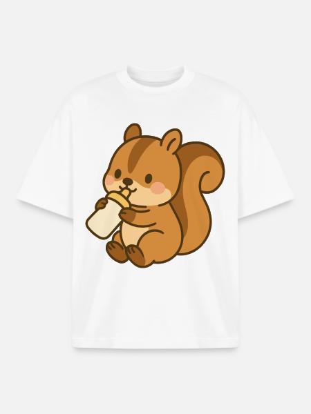 Flask Fluffy Squirrel - Boxy Heavyweight Unisex Organic T-Shirt by Stanley/Stella - white