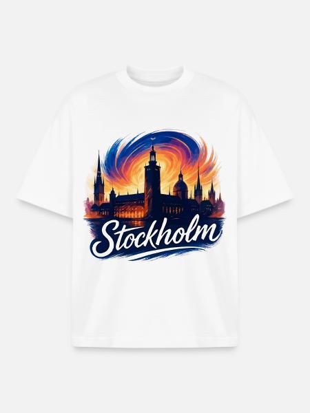 Stockholm smukkeste hovedstad Sverige Gave - Stanley/Stella unisex boxy heavyweight T-shirt økologisk - hvid