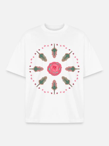 Roses Mandala - T-shirt unisexe boxy épais biologique Stanley/Stella - blanc