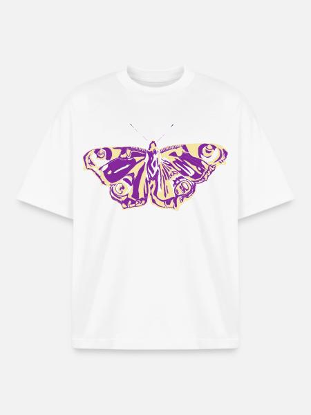 Papillon jaune violet - T-shirt unisexe boxy épais biologique Stanley/Stella - blanc