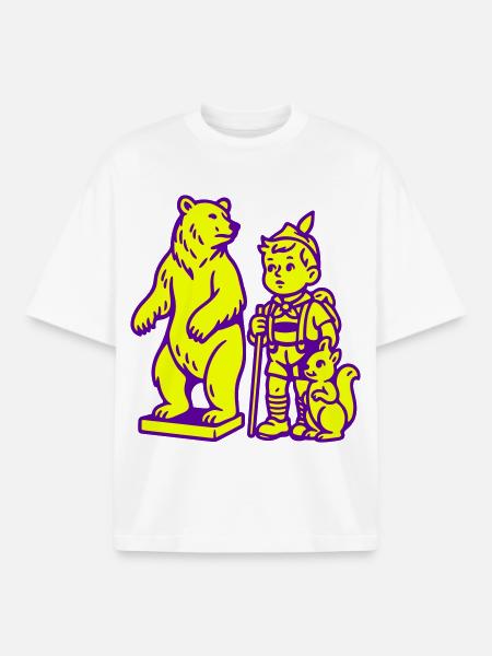 Pop Art-stilleben med bjørn, gutt og ekorn - Unisex boxy heavyweight T-skjorte økologisk Stanley/Stella - hvit
