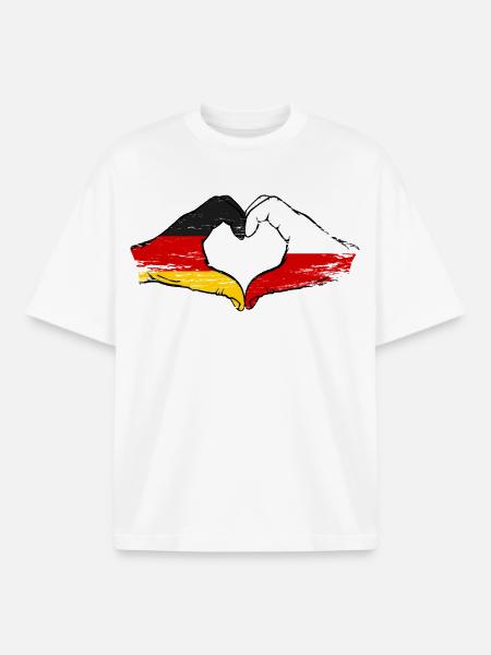 Niemcy Polska Flaga Wskazówki Kształt Serca Używany - T-shirt unisex boxy ciężki organiczny Stanley/Stella - biały