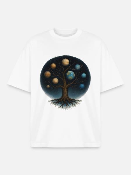 Cosmic Tree with Planet World - Boxy Heavyweight Unisex Organic T-Shirt by Stanley/Stella - white