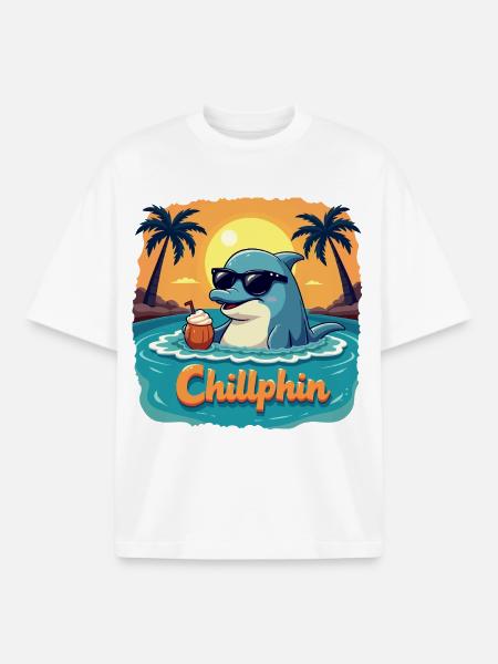 Chillphin – Relax like a dolphin - Boxy Heavyweight Unisex Organic T-Shirt by Stanley/Stella - white