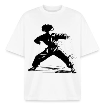 Girl Karate Sketch - Boxy Heavyweight Unisex Organic T-Shirt by Stanley/Stella - white - Front - AI Model Male 185 light (185cm) & AI Model Female 172 dark (172cm)