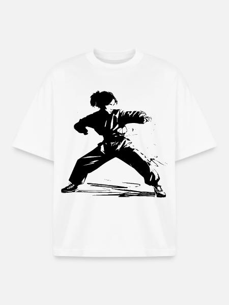 Girl Karate Sketch - Boxy Heavyweight Unisex Organic T-Shirt by Stanley/Stella - white