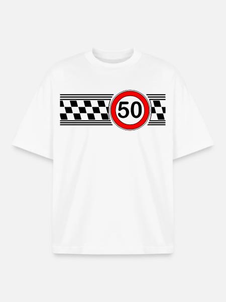 50s Race Check Motif Shirt - Boxy Heavyweight Unisex Organic T-Shirt by Stanley/Stella - white