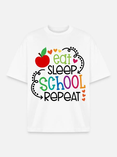 Eat, Sleep, School, Repeat – Design - Boxy Heavyweight Unisex Organic T-Shirt by Stanley/Stella - white