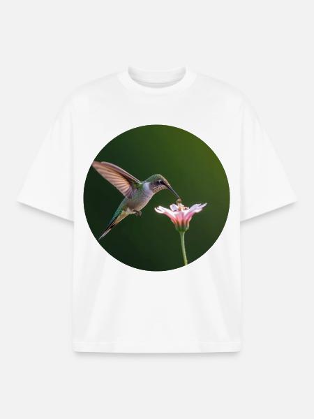 Hummingbird with flower in close-up - Boxy Heavyweight Unisex Organic T-Shirt by Stanley/Stella - white