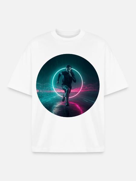 Luminous Nights Running Motif - Boxy Heavyweight Unisex Organic T-Shirt by Stanley/Stella - white