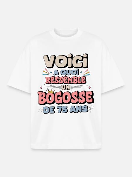 Happy 75th Birthday Humor - Boxy Heavyweight Unisex Organic T-Shirt by Stanley/Stella - white