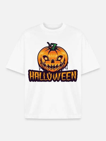 Spooky Pumpkin Halloween Design - Boxy Heavyweight Unisex Organic T-Shirt by Stanley/Stella - white