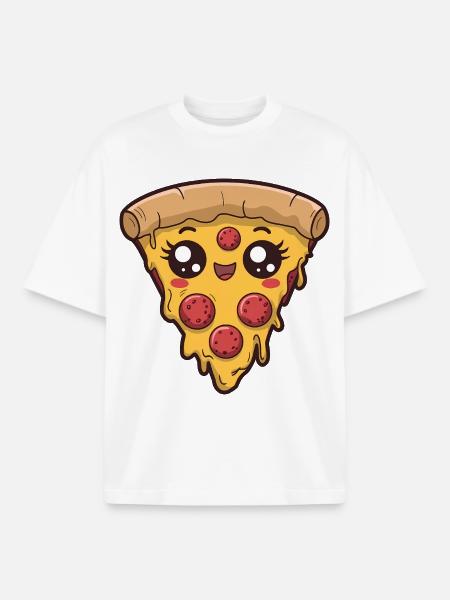 Kawaii Pizza Slice - Boxy Heavyweight Unisex Organic T-Shirt by Stanley/Stella - white