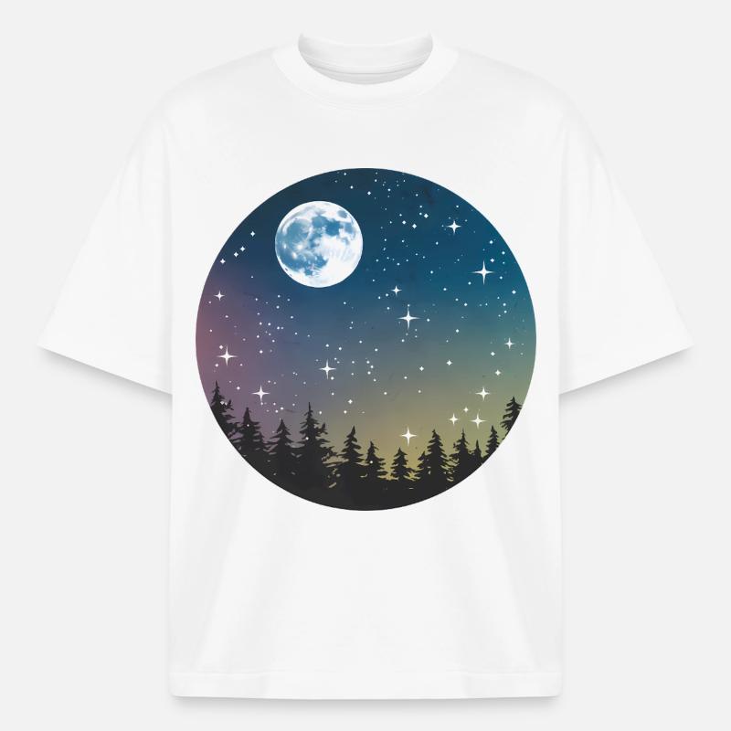 Celestial Night Forest Pattern - Boxy Heavyweight Unisex Organic T-Shirt by Stanley/Stella - white
