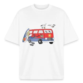 Ride the Tide Surf and Camper - Boxy Heavyweight Unisex Organic T-Shirt by Stanley/Stella - white - Front - AI Model Male 185 light (185cm) & AI Model Female 172 dark (172cm)