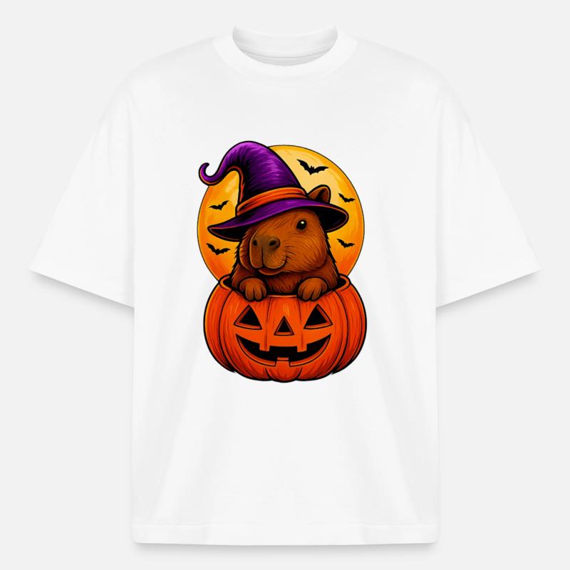 Capybara mignon dans la citrouille d’Halloween - T-shirt unisexe boxy épais biologique Stanley/Stella - blanc