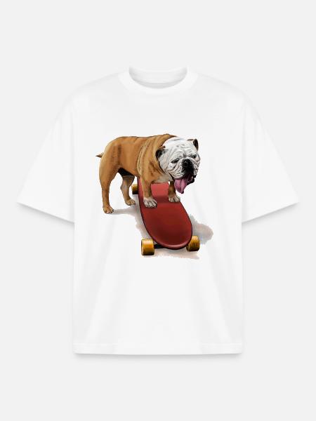 Cute bulldog on skateboard - Boxy Heavyweight Unisex Organic T-Shirt by Stanley/Stella - white