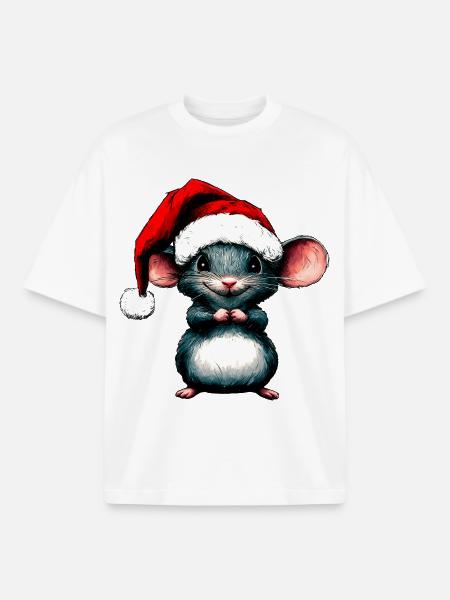 Mice Christmas / Santa Claus Mouse - Boxy Heavyweight Unisex Organic T-Shirt by Stanley/Stella - white