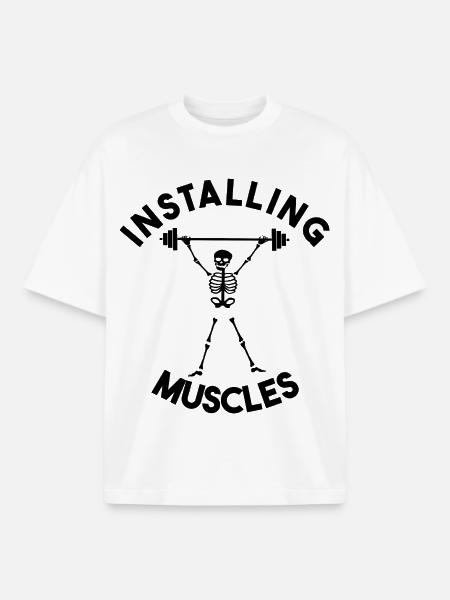 Funny Skeleton Gym–Installing Muscle Weightlifting - Boxy Heavyweight Unisex Organic T-Shirt by Stanley/Stella - white