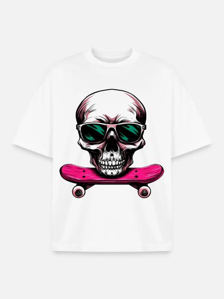 Skulls Skateboard / Skater Skull - Boxy Heavyweight Unisex Organic T-Shirt by Stanley/Stella - white