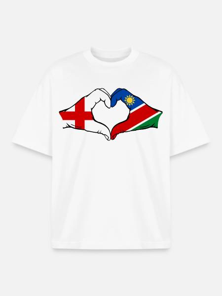 England Namibia Flag Hands Heart - Boxy Heavyweight Unisex Organic T-Shirt by Stanley/Stella - white