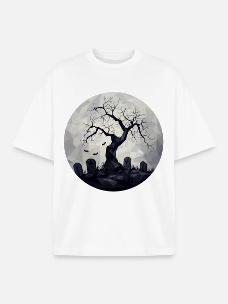 Dark Ghost Trees with Cemetery - Boxy Heavyweight Unisex Organic T-Shirt by Stanley/Stella - white