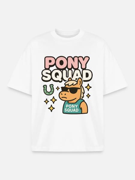 Pony Squad Cartoon Design mit Coolness - Boxy Heavyweight Unisex Organic T-Shirt von Stanley/Stella - Weiß