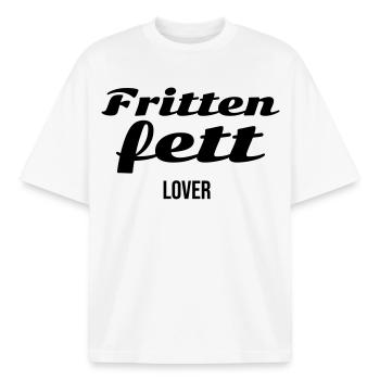 Amant de Frittfett - T-shirt unisexe boxy épais biologique Stanley/Stella - blanc - Devant - AI Model Male 185 light (185cm) & AI Model Female 172 dark (172cm)