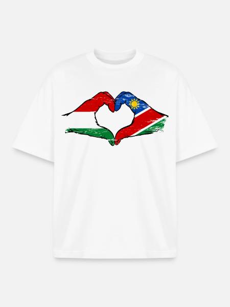 Hungary Namibia flag hands heart used - Boxy Heavyweight Unisex Organic T-Shirt by Stanley/Stella - white