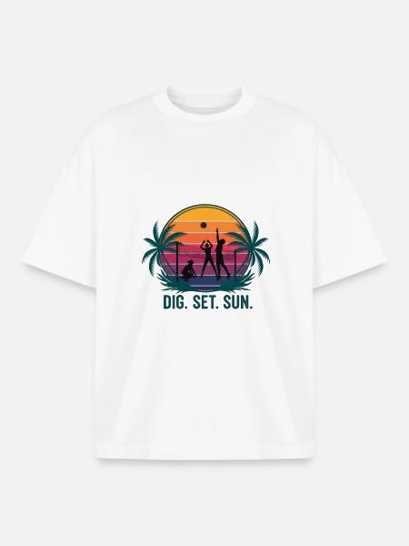 Sunset Volleyball Trio Design - Boxy Heavyweight Unisex Organic T-Shirt by Stanley/Stella - white