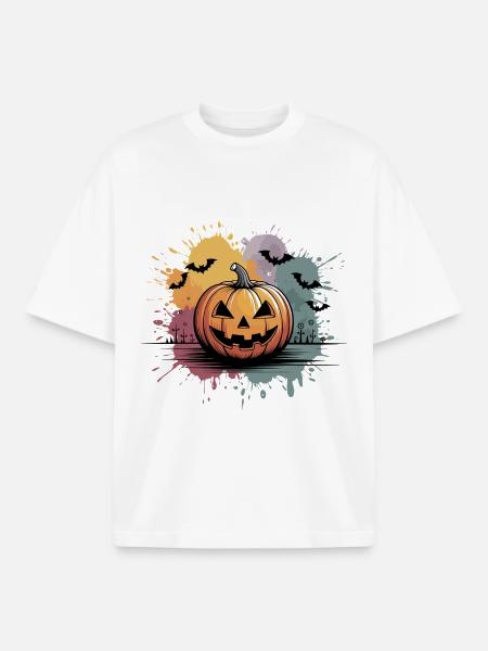 Halloween pumpkin lantern with face design - Boxy Heavyweight Unisex Organic T-Shirt by Stanley/Stella - white