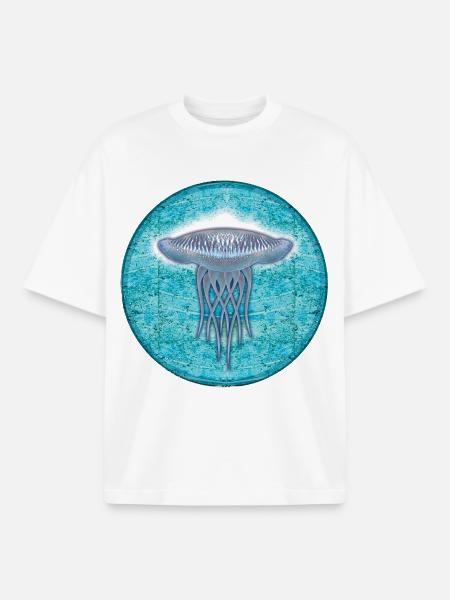 Underwater Jellyfish Illustration - Boxy Heavyweight Unisex Organic T-Shirt by Stanley/Stella - white