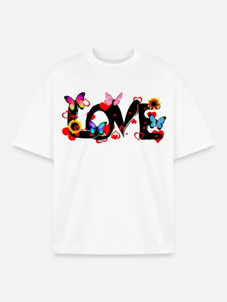LOVE – Farverigt romantisk statement-design - Stanley/Stella unisex boxy heavyweight T-shirt økologisk - hvid
