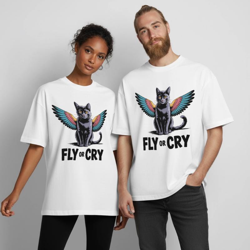 Fliege oder rufe Katze Boxy Heavyweight Unisex Organic T-Shirt von Stanley/Stella