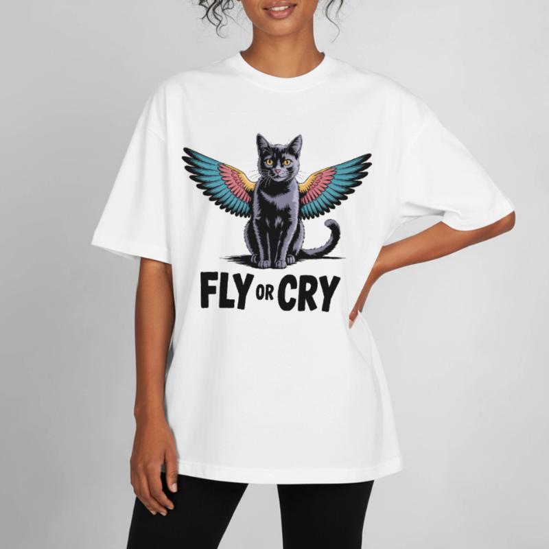 Fliege oder rufe Katze Boxy Heavyweight Unisex Organic T-Shirt von Stanley/Stella